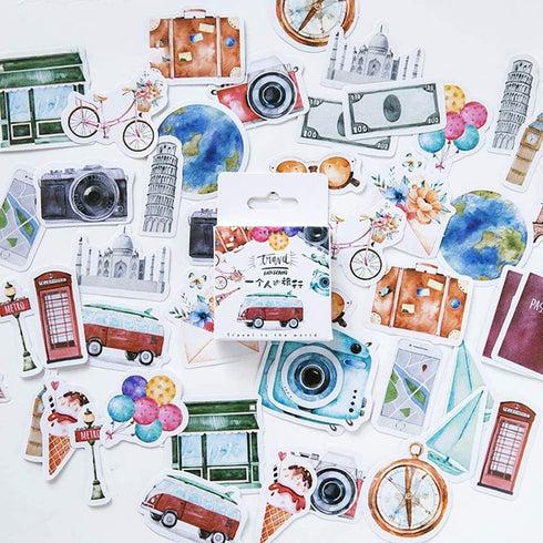 Mini Size Scrapbook Stickers, 45pcs Doraking DIY Decoration Travel Stickers Life Set for Travel Case, Laptop, Planners, Calendars, Scrapbook, Suit...