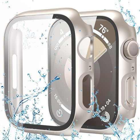 2 Pack Waterproof Case for Apple Watch 44mm SE (2nd Gen) Series 6 5 4 with Tempered Glass Screen Protector, Full Protective Hard PC Bumper Case Fa...