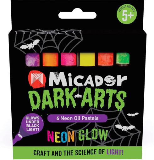 Micador Dark Arts Neon Glow Oil Pastels, 6-Colors - Kids Coloring + drawing with highly vibrant neon colors - Glows under blacklight - Ages 5+...
