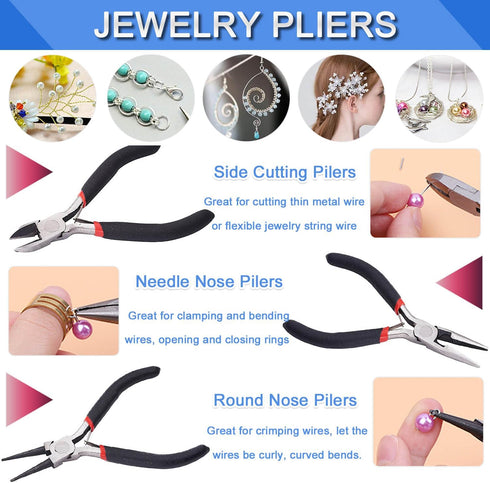 JONMON Jewelry Making Supplies Kit - 8Pcs Beading Tweezers Tool Set with Round Nose/Side Cutting/Needle Nose Pliers for DIY Necklace Bracelet Earr...