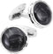 Black Obsidian Stone Round Men's Cufflinks In Gift Case Silver Natural Gemstone Cufflinks for Men Jewelry for Wedding Party Business Birthday Anni...