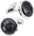 Black Obsidian Stone Round Men's Cufflinks In Gift Case Silver Natural Gemstone Cufflinks for Men Jewelry for Wedding Party Business Birthday Anni...