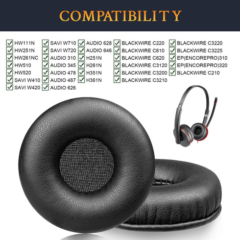 SOULWIT 50mm Ear Pads Cushions Replacement for Plantronics Blackwire C210/C220/C610/C620/C3120/C3200/C3210/C3220/C3225, Earpads for Poly EncorePro...