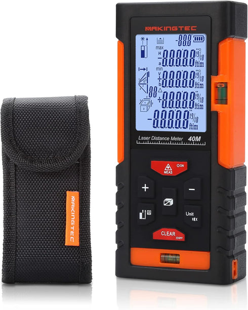 Laser Measurement Tool,131Ft Laser Measure Ft in M Unit Switch with 2 Bubble Levels Pythagorean Mode Area and Volume Measuring,LCD Backlit Digital...
