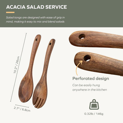 Muso Wood Acacia Salad Servers,10-inch,set of 2 (Acacia salad servers)...