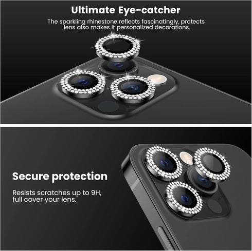 Tensea for iPhone 14 Pro/iPhone 14 Pro Max Camera Lens Protector Bling, Protection Camera Cover Tempered Glass Screen Protector Diamond Metal Indi...