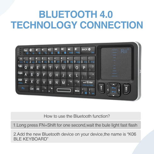 Rii K06 Mini Bluetooth Keyboard,Backlit Keyboard with IR Learning, Portable Lightweight with Touchpad Compatible with Android TV Box/Mac/Windows/H...