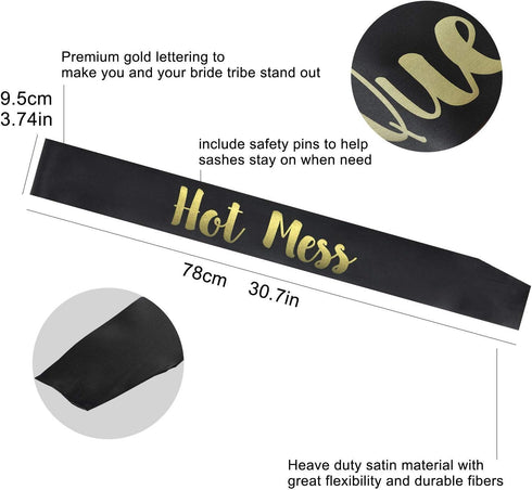 OULANAO YZDING 12 Pcs Bride To Be Sash Bachelorette Party Decorations- Unique Bride And Bridesmaid Sashes For Bachelorette party (Black, Gold lett...