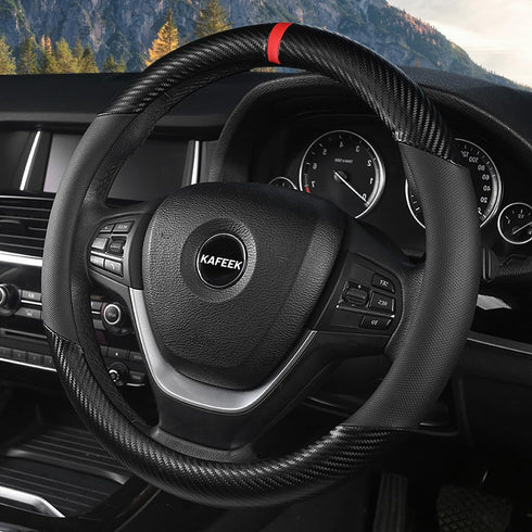 KAFEEK Car Steering Wheel Cover Men,Universal 15 inch, Microfiber Leather Carbon Fiber Black Steering Wheel Accessories, Anti-Slip, Odorless, Brea...