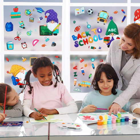 Naler Back to School Decorations Window Clings, 9 Sheets Glueless Window Clings for Classroom Static Double-Sided Window Clings Stickers for Welco...