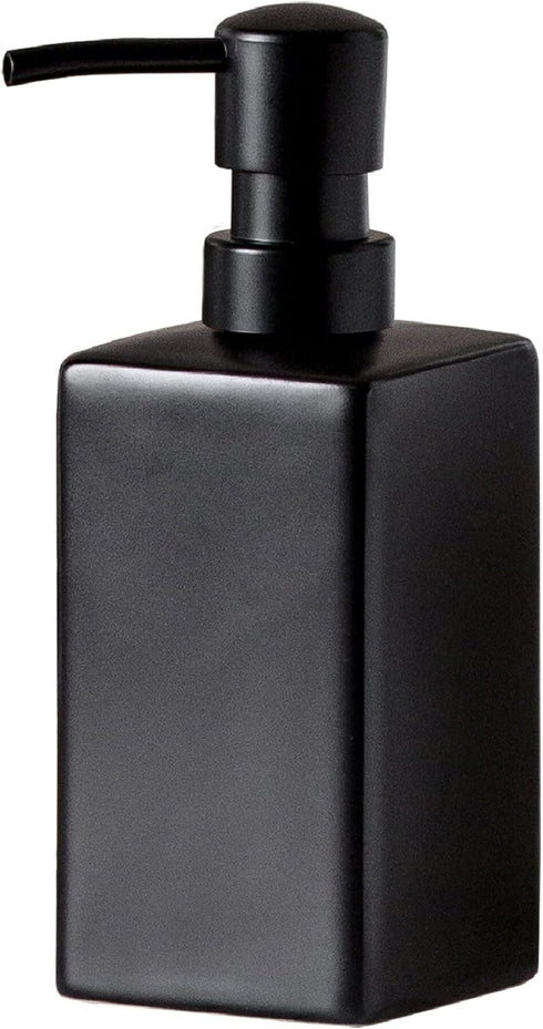 Matte Black Soap Dispenser Ceramic,Square Hand Soap and Lotion Dispenser for Bathroom Countertop,Dish Soap Dispenser for Kitchen-14oz....