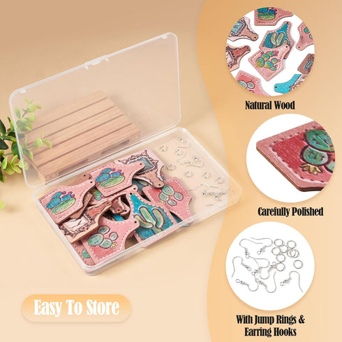 Cheriswelry Wood Dangle Earrings Making Kit DIY West Cowboy Style Earring Printed Cactus Wood Big Pendants Earring with 18pcs Cactus Pendants & 20...
