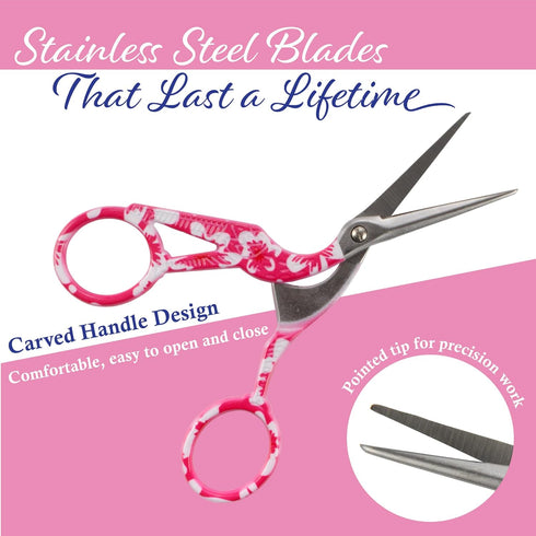 JubileeYarn Pointed Tip Embroidery Craft Stainless Steel Stork Scissors - Red - 1 Pair...