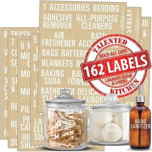 Talented Kitchen 162 Bold All Caps Laundry Room Labels Set. White Labels on Clear Backing,. 162 Laundry, Linen Closet & Cleaning Supplies Vinyl St...