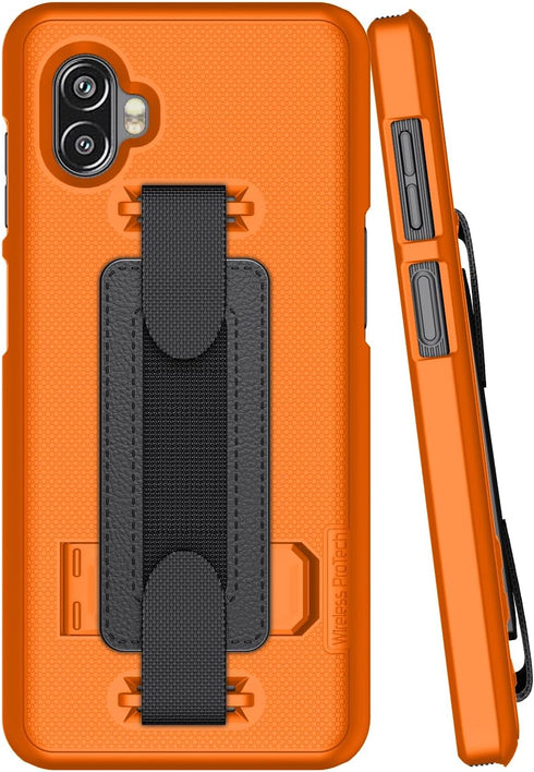 Case Compatible with Samsung Galaxy XCover6 Pro (SM-G736), Shell Case with Hand Strap, Kickstand and Screen Protector (Orange)...