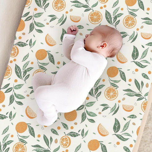 Summer Oranges Leaves Changing Pad Cover, Oranges Fruits Prints Baby Nursery Diaper Changing Table Pad Cover, Unisex Oranges Pattern Diaper Changi...