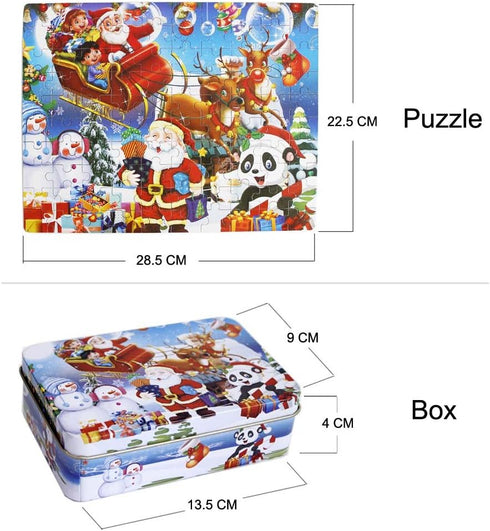 100 Piece Wooden Jigsaw Puzzle Merry Christmas Xmas Santa Claus Early Childhood Education Puzzle Wooden Cartoon Toys...