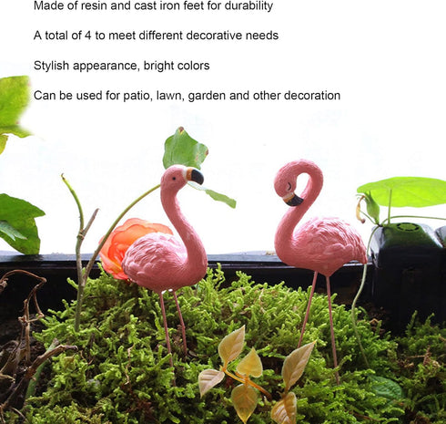 Pink Flamingo Yard Ornament Stakes, 4pcs Mini Lawn Plastic Flamingo Statue with Metal Legs for Sidewalks, Outdoor Garden, Luau Party, Tropical Par...
