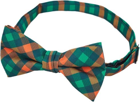 Jacob Alexander Men's Checkered Plaid Pre-Tied Adjustable Banded Bow Tie - Green Orange...
