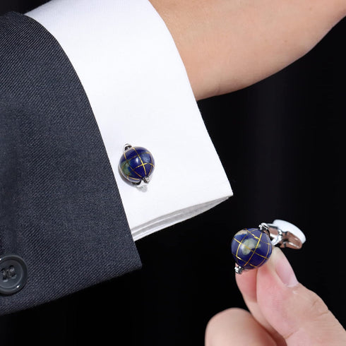 HAWSON Rotatable Navy Blue Globe Cufflinks for Man Shirts....