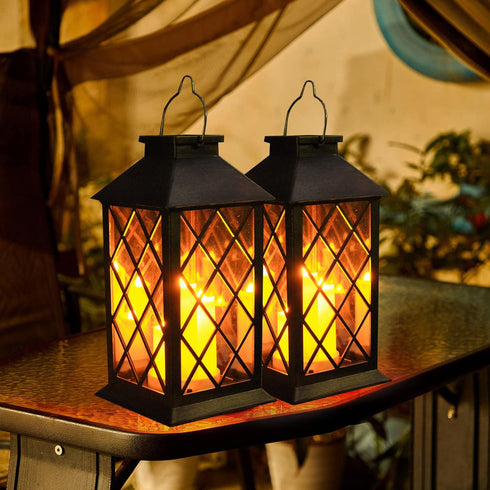 Solar Lantern Outdoor, Garden Hanging Lantern- PVC Waterproof 3 LED Flickering Flameless Candle Decorative Lights for Table,Outdoor,Party, 00-1, C...