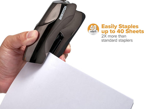 Bostitch Office Heavy Duty Stapler, 40 Sheet Capacity, No Jam, Half Strip, Fits into the Palm of Your Hand, For Classroom, Office or Desk, Black C...