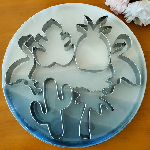 Hawaiian Cookie Cutter Set - 6 Piece: Cactus, Pineapple, Flamingo, Monstera Leaf, Palm Tree - Tropical Cookie Cutters for Summer Parties...