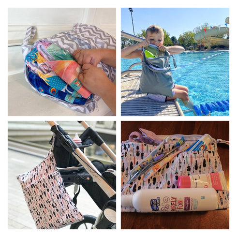 ALVABABY 3pcs Baby Cloth Diaper Wet Dry Bags Waterproof Reusable with Two Zippered Pockets Travel Beach Pool Daycare Soiled Baby Items Yoga Gym Ba...