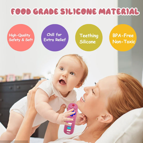 2Pcs Baby Teething Toy, TV Remot Control ShapeTeether for Infant 18+ Months, Never Drop Silicone Chew Toy, Food Grade Silicone Teether...