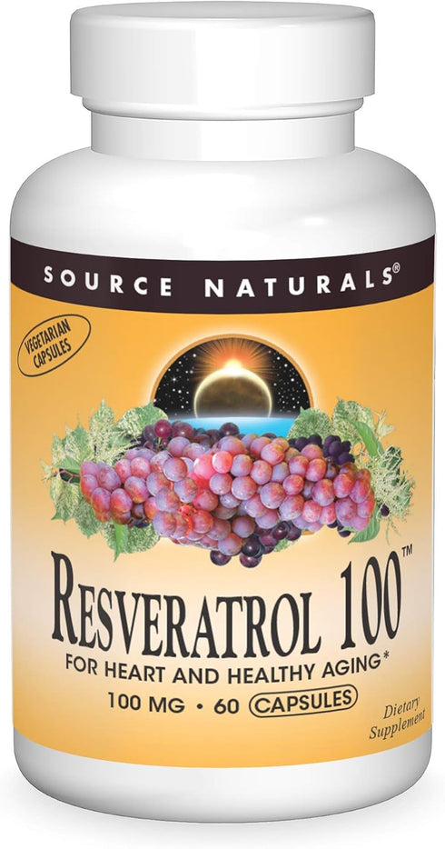 Source Naturals Resveratrol 100, for Heart and Healthy Aging* 100 mg - 60 Vegetarian Capsules...
