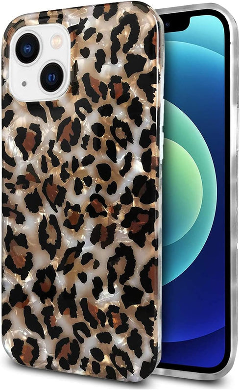 J.west Case Compatiable with iPhone 13 6.1 inch,Sparkly Animal Leopard Print Pattern Vintage Cheetah Design Glitter Translucent Clear Soft TPU Sli...