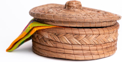 Authentic Mexican Tortilla Warmer Basket - Pine Needle Handwoven with Handloomed Cloth (Natural 7" w cloth)...
