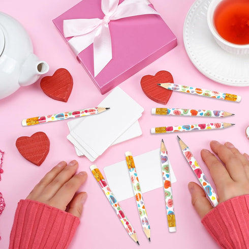 50Pcs Valentine's Day Short Pencil with Erasers 4 Inch Conversation Heart Writing Pencils 2 Styles Colorful Wood Half Pencils for Holiday School O...