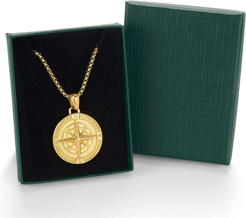 Men's Compass Pendant Necklace Stainless Steel Navigator Forged for Male Jewelry...