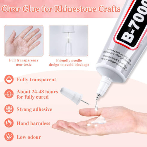 B-7000 Clear Rhinestone Glue and Flat Back Pearls for Craft, Shynek 4Pcs 25ML Crystal Jewelry Glue with 10000PCS AB White Pearl Rhinestones for Tu...