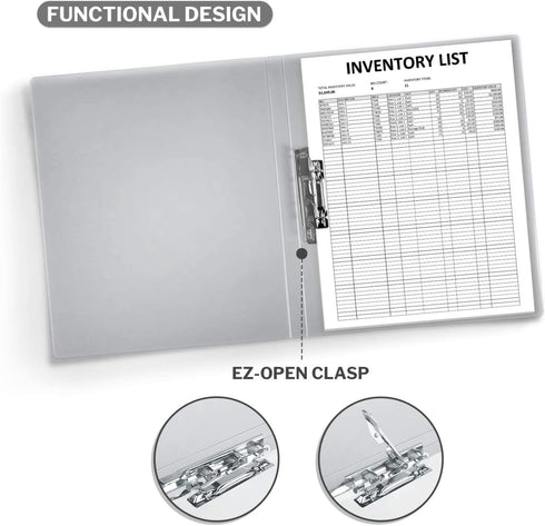 CRANBURY Punchless Clamp Binder Folder (Dusky Gray) - 8.5x11" Clear Binder with Metal Clip and Poly Covers, Ringless Binder Holds 100 Letter Size ...