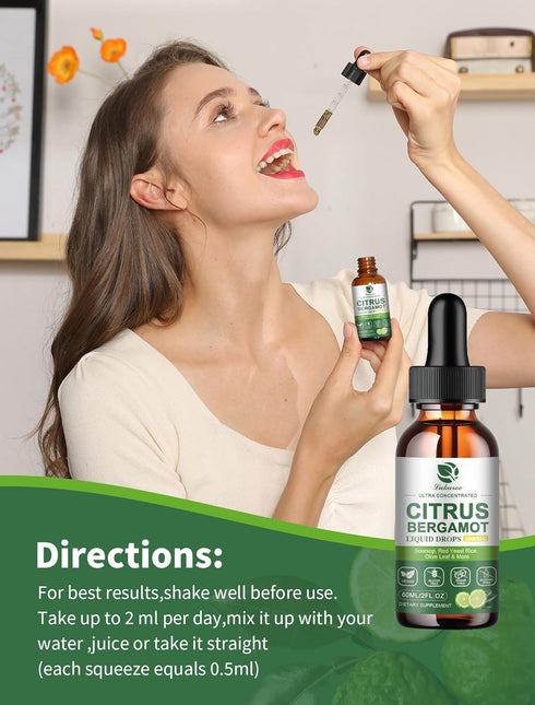 Citrus Bergamot Liquid Drops 1000mg - Natural Supplement with Soursop, Red Yeast Rice, Garlic, Olive Leaf, Black Pepper - High Absorption - Suppor...