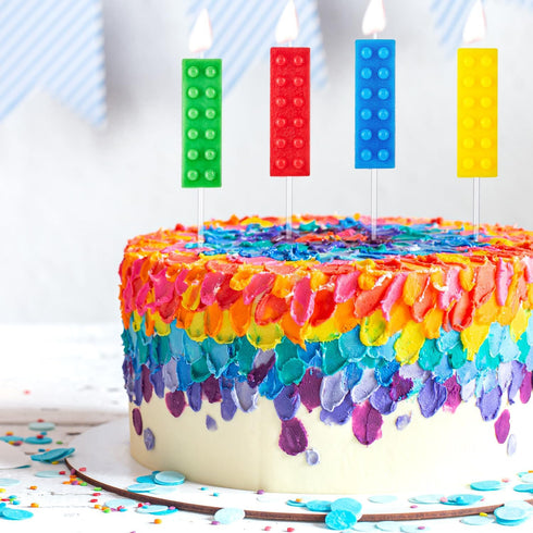 BBTO 16 Pcs Building Block Candles Brick Birthday Cake Candles Topper Sparkler Novelty Decor Building Block Construction Party Themed Decoration F...