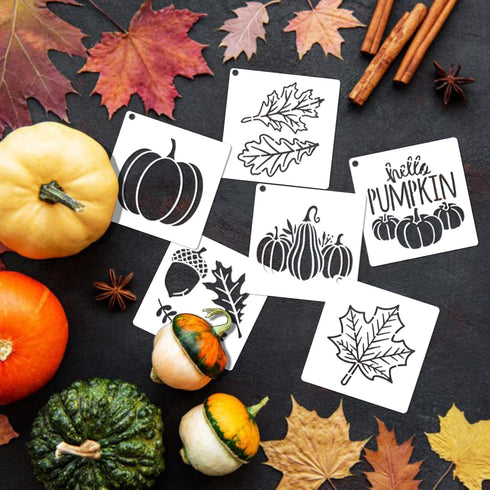 30 Pieces Fall Stencils for Painting on Wood, 3x3 Inch Hello Fall Pumpkin Stencils Autumn Leaf Thanksgiving Gnome Stencils for DIY Crafts Card Orn...