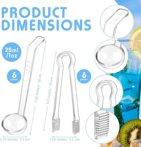 Domensi 12 Pieces Small Ladles Set, Including 6 Pcs Clear Plastic Tongs for Serving 6 Pcs 1 oz Small Gravy Ladle Plastic Salad Tongs Acrylic Long ...
