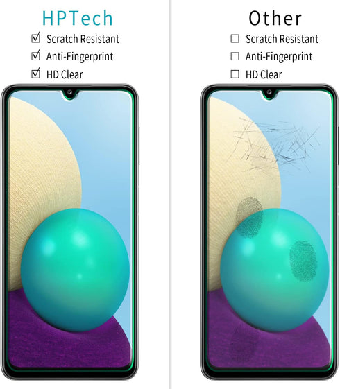 HPTech (2 Pack) Designed for Samsung Galaxy A02s / Galaxy A02 Tempered Glass Screen Protector, Touch Sensitive, Easy to Install, Anti Scratch, Cas...