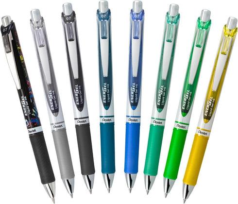 EnerGel RTX Retractable Liquid Gel Pen, Scholar Expressions Pack, 0.7mm, Metal Tip, Medium Line,Assorted Ink, Pack of 8 Pens (BL77XLEFBP8M)...