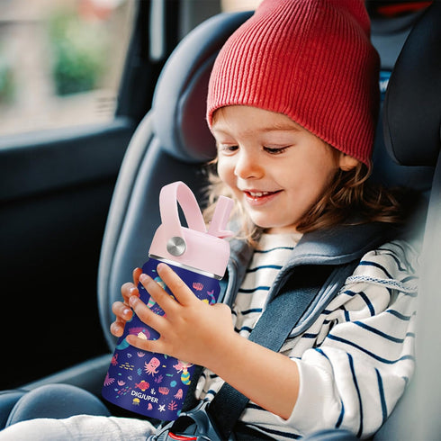 12 oz Kids Water Bottles for Girls - Insulated Water Bottle with Straw & Silicone Boot, BPA-Free Stainless Steel Hydro Cup Cute, Mermaid Toddler W...