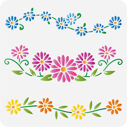 FINGERINSPIRE Daisy Chain Stencils 11.8x11.8inch Reusable Daisy Drawing Stencil DIY Craft Blooming Daisy Flower Painting Template Plant Stencil fo...