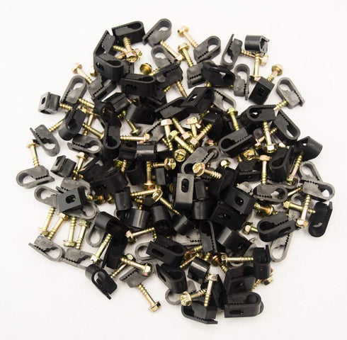 (TM) Flex Single Coaxial Cable Clips, Cat6, Electrical Wire Cable Clip, 1/4 in (6 mm) Screw Clip and Fastener, Black (100 Pieces per Bag)...