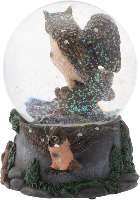 Elanze Designs Red Bellied Eagle Owls 100MM Sturdy Wind Up Musical Glitter Water Snow Globe Tabletop Dresser Nightstand Figurine Decoration Plays ...