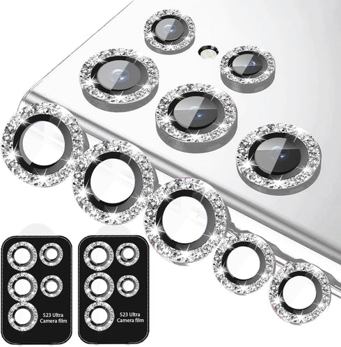 [5+5 Pack Compatible with Samsung Galaxy S22 Ultra Camera Lens Protector Glitter Bling, S22 Ultra Camera Cover, Tempered Glass Clear Screen Protec...