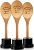 3 Pieces Golden Spoon Award Trophies Set Chili Cook Off Wood Spoon Prizes Wooden Laser Engraved Wooden Spoon with Wooden Trophy Base Cooking Bakin...