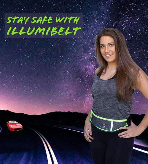 Reflective Running Light Belt with Zipper Pockets and USB Rechargeable, Night Safety Gear for Runners, Dog Walking Gear, Runners Reflective Belt F...