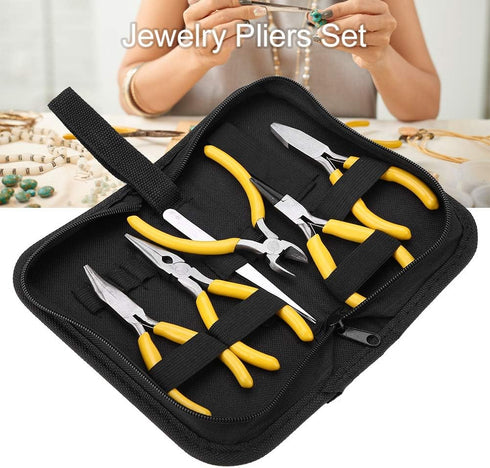 Jewelry Pliers, 5Pcs Professional Jewelry Pliers Tools Kit Includes Round Nose Pliers, Bent Nose Pliers, Needle Nose Pliers, Flat Nose Pliers for ...